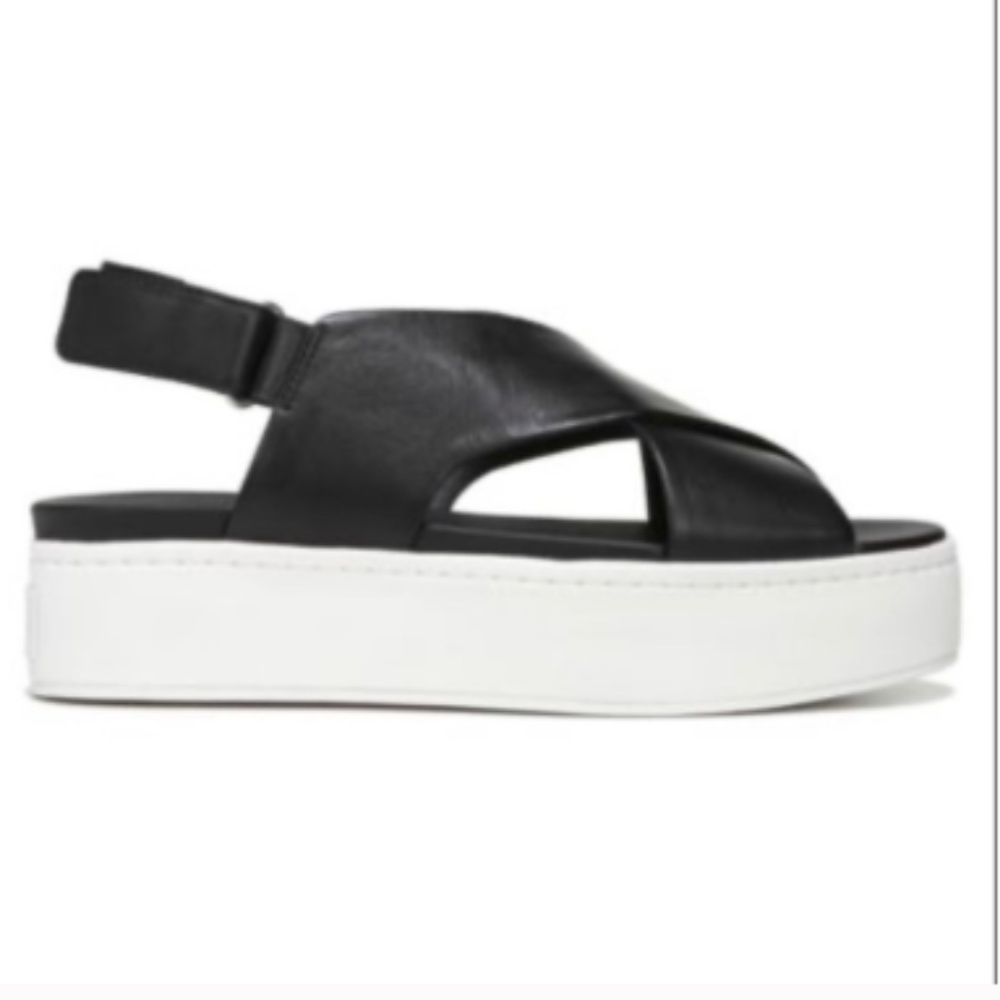 Vince Weslan Leather Cross Platform Sandals Black 8